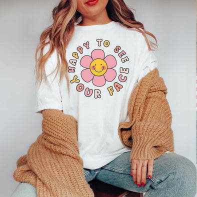 Comfort Colors® Retro Daisy Happy To See Your Face Graphic Tee