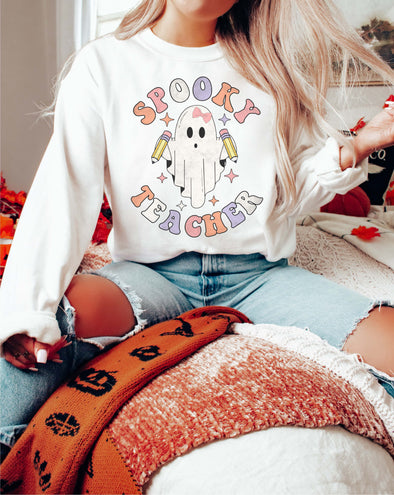 Spooky Teacher Ghost Halloween Teacher Sweatshirt