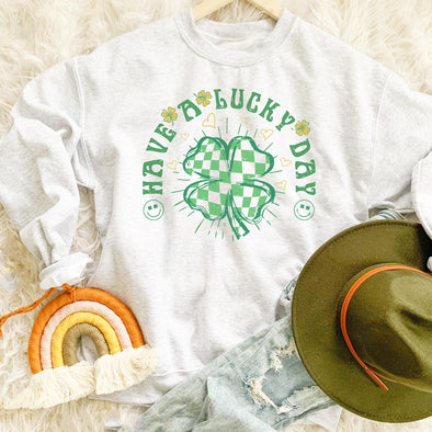 Checkered Shamrock Have A Lucky Day Happy Saint Patrick's Day Sweatshirt