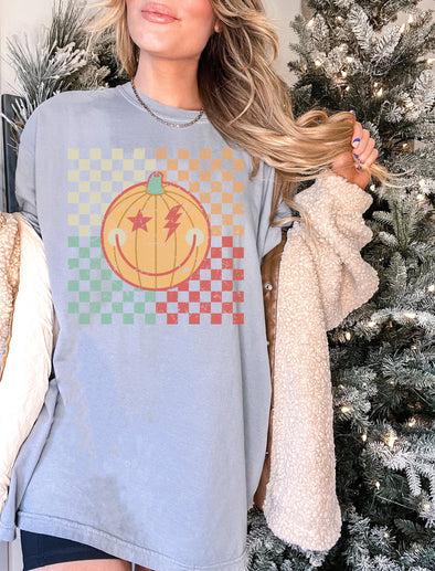 Comfort Colors® Checkered Pumpkin Fall Thanksgiving Graphic Tee