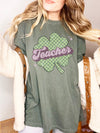 Comfort Colors® Checkered Retro Shamrock Teacher Saint Patrick's Day Graphic Tee