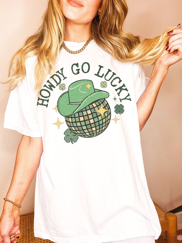 Comfort Colors® Western Howdy Go Lucky Disco Ball Saint Patrick's Day Graphic Tee