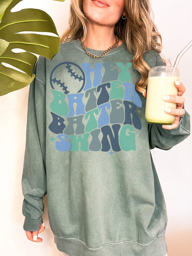 Comfort Colors® Retro Hey Batter Batter Swing Baseball Sweatshirt