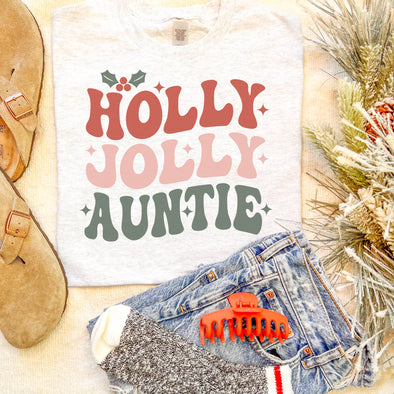 Retro Holly Jolly Auntie Christmas Graphic Tee