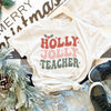 Retro Holly Jolly Teacher Christmas Graphic Tee