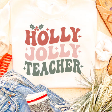 Retro Holly Jolly Teacher Christmas Sweatshirt