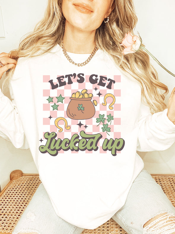 Comfort Colors® Retro Checkered Let's Get Lucked Up Saint Patrick's Day Sweatshirt