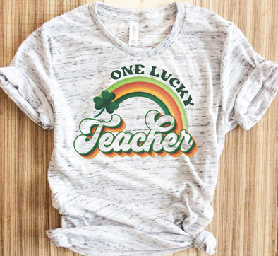 One Lucky Teacher Rainbow Graphic Tee