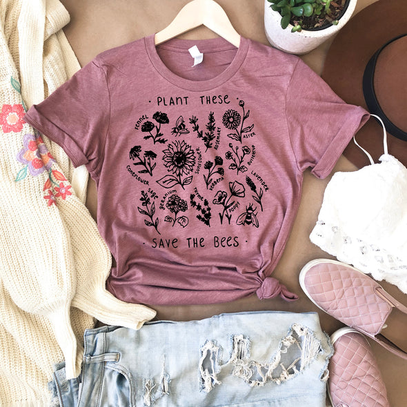 Plant These Save The Bees Wildflowers Drawing T Shirt