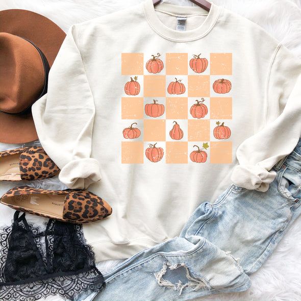 Fall Pumpkin Checkered Sweatshirt