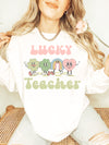 Comfort Colors® Retro Shamrock Lucky Teacher Rainbow Saint Patrick's Day Sweatshirt