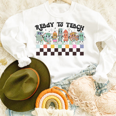 Retro Ready to Teach Checkered Teacher Sweatshirt