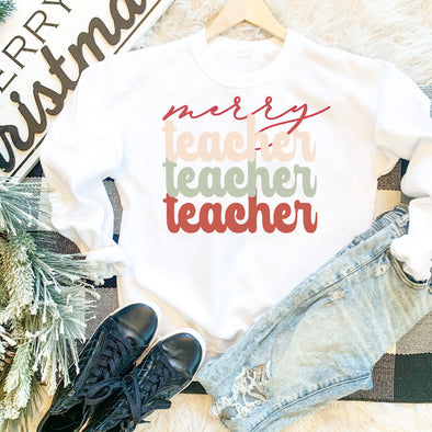 Retro Merry Teacher Sweatshirt