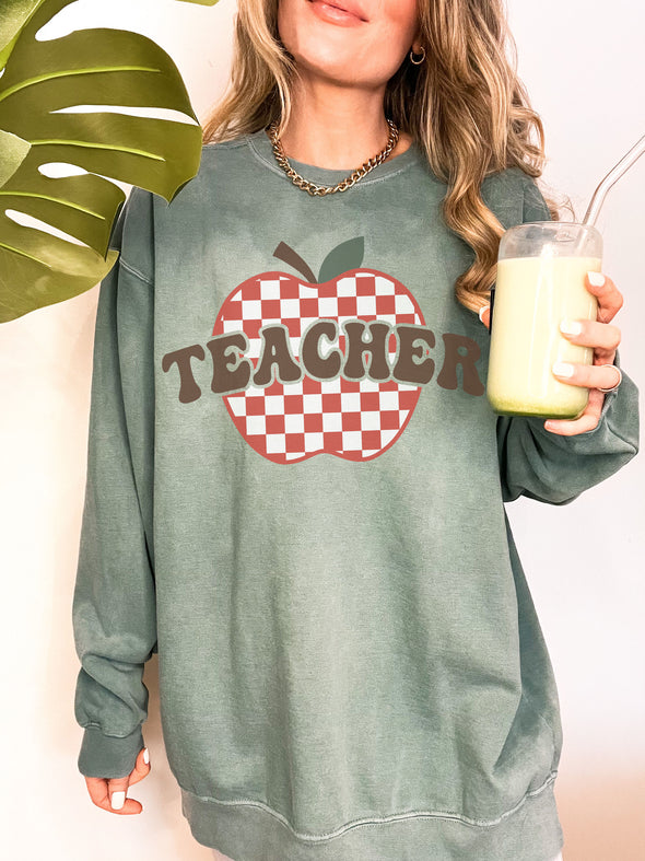 Comfort Colors® Checkered Apple Teacher Sweatshirt