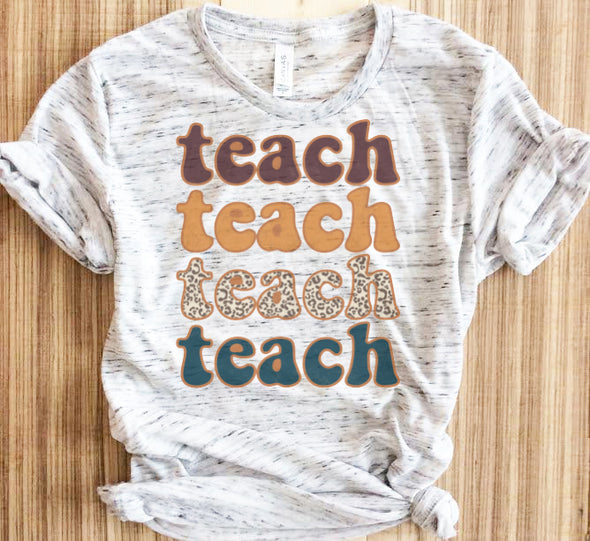 Retro Leopard Teach Teach Teach Shirt