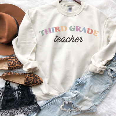 Retro Colorful Third Grade Teacher Sweatshirt