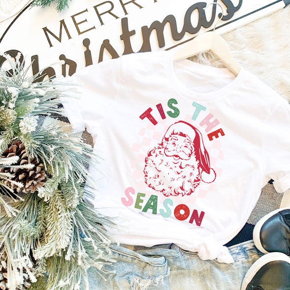 Retro Tis the Season Santa Christmas Graphic Tee